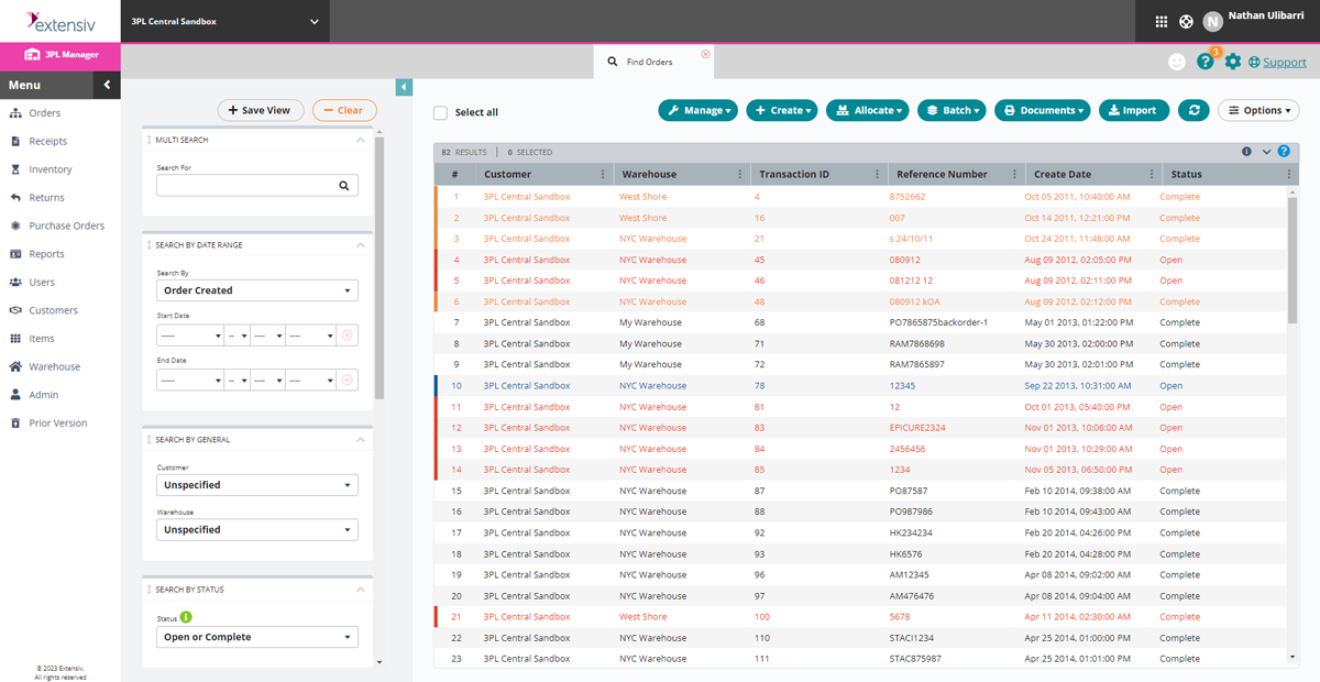 Extensiv Warehouse Manager UI