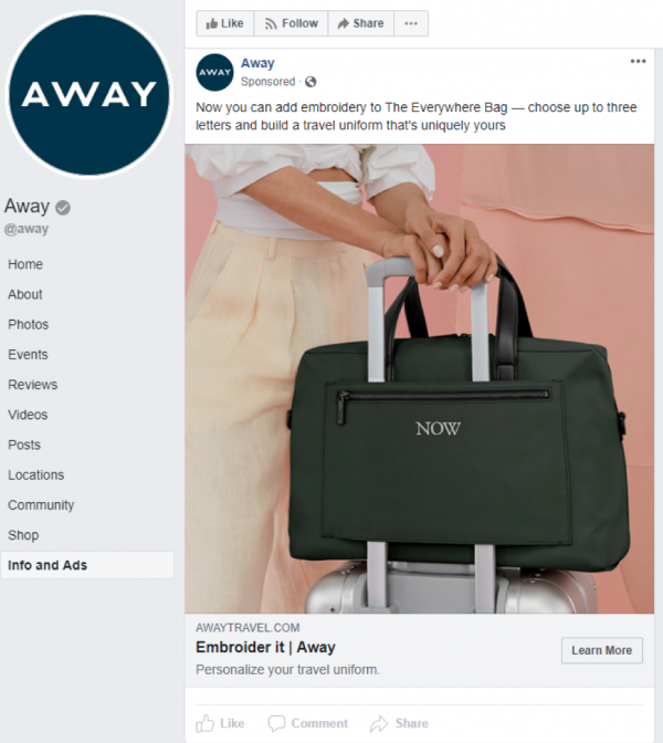 Away Social Media Facebook Ad