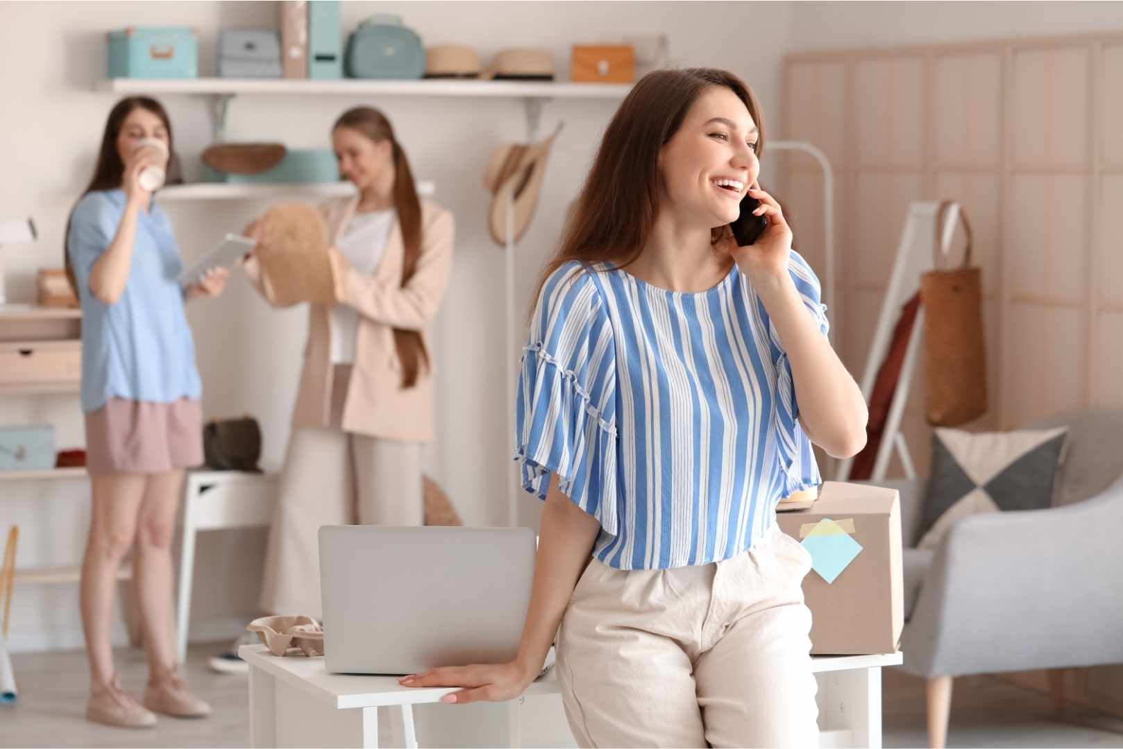 Female business owner talking on phone