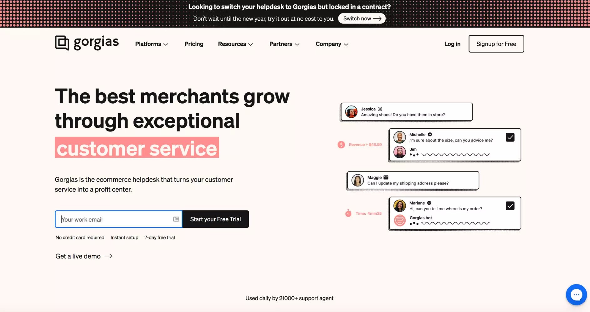 Gorgias live chat and helpdesk for ecommerce stores