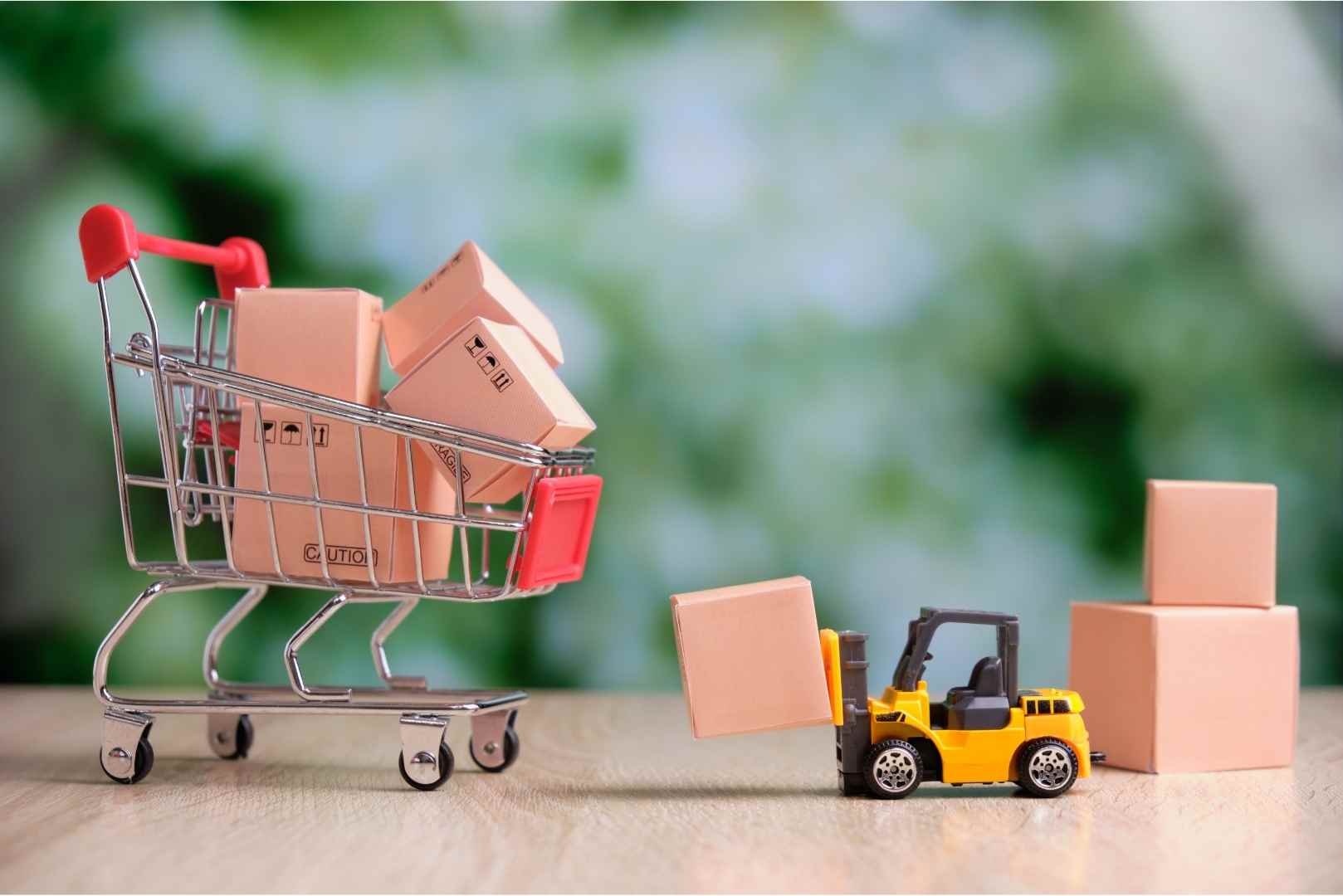 Product warehouse concept with abstract shopping cart