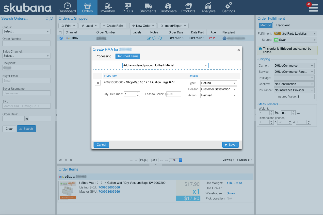 REturn Process Extensiv RMA