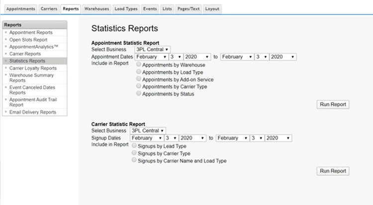Extensiv SmartDock Vendor Statistics Report