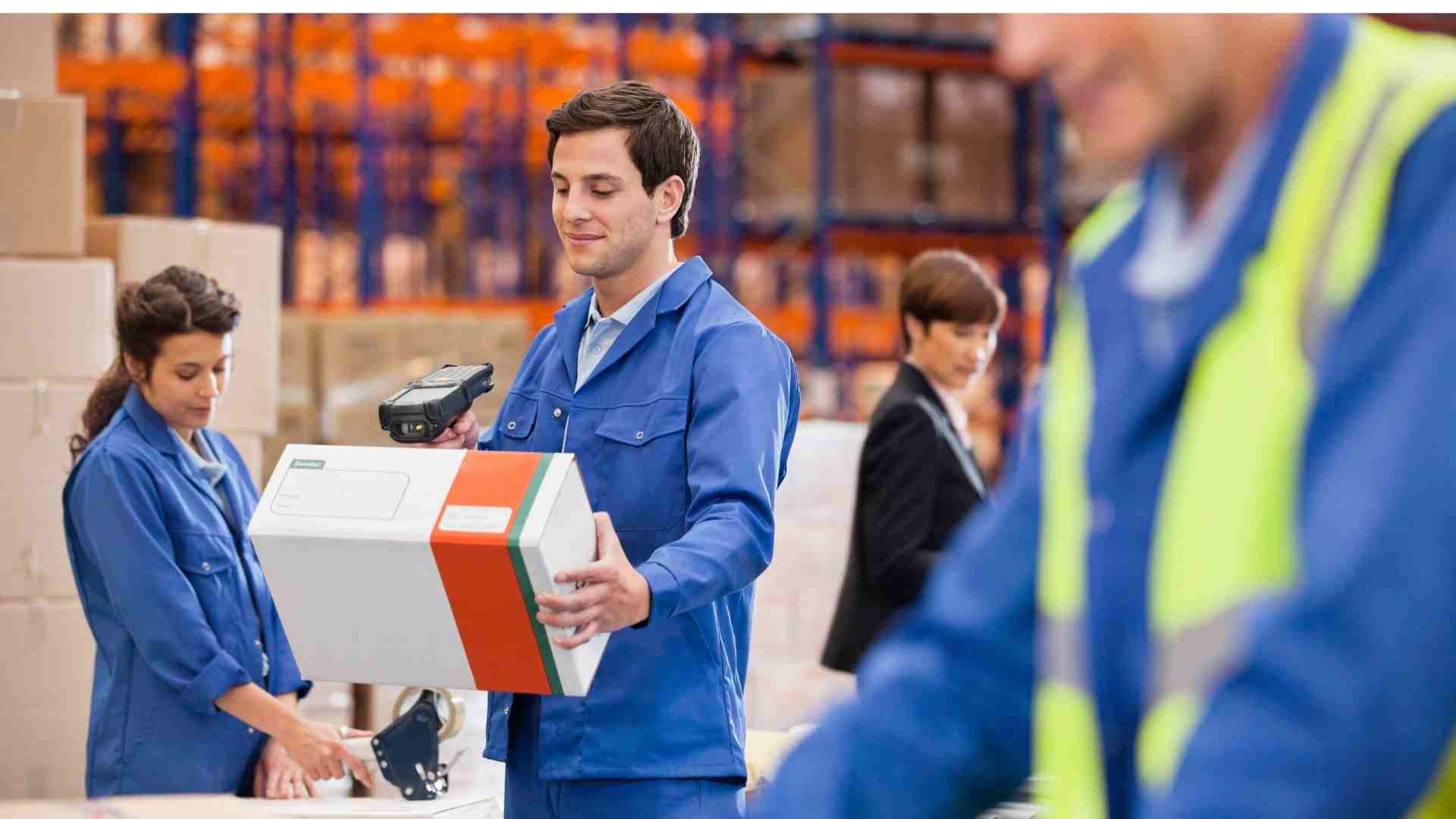 Warehouse workers working