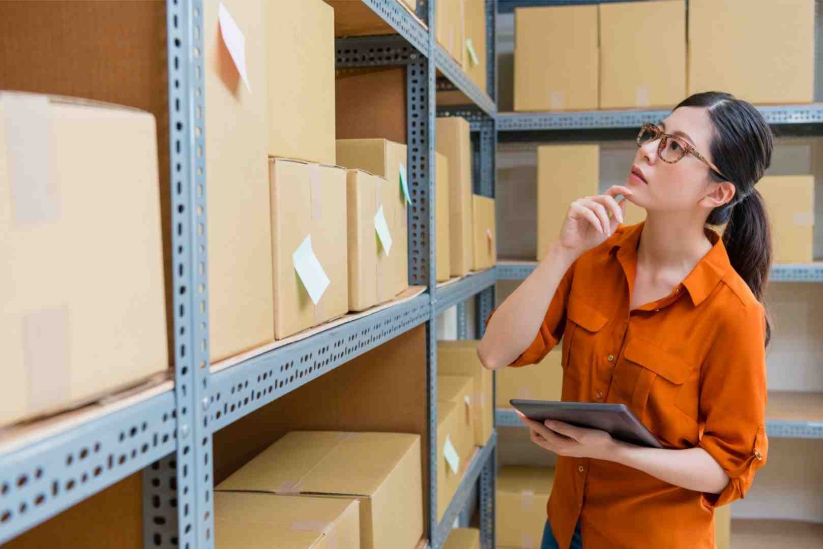 Woman checking inventory in a warehouse