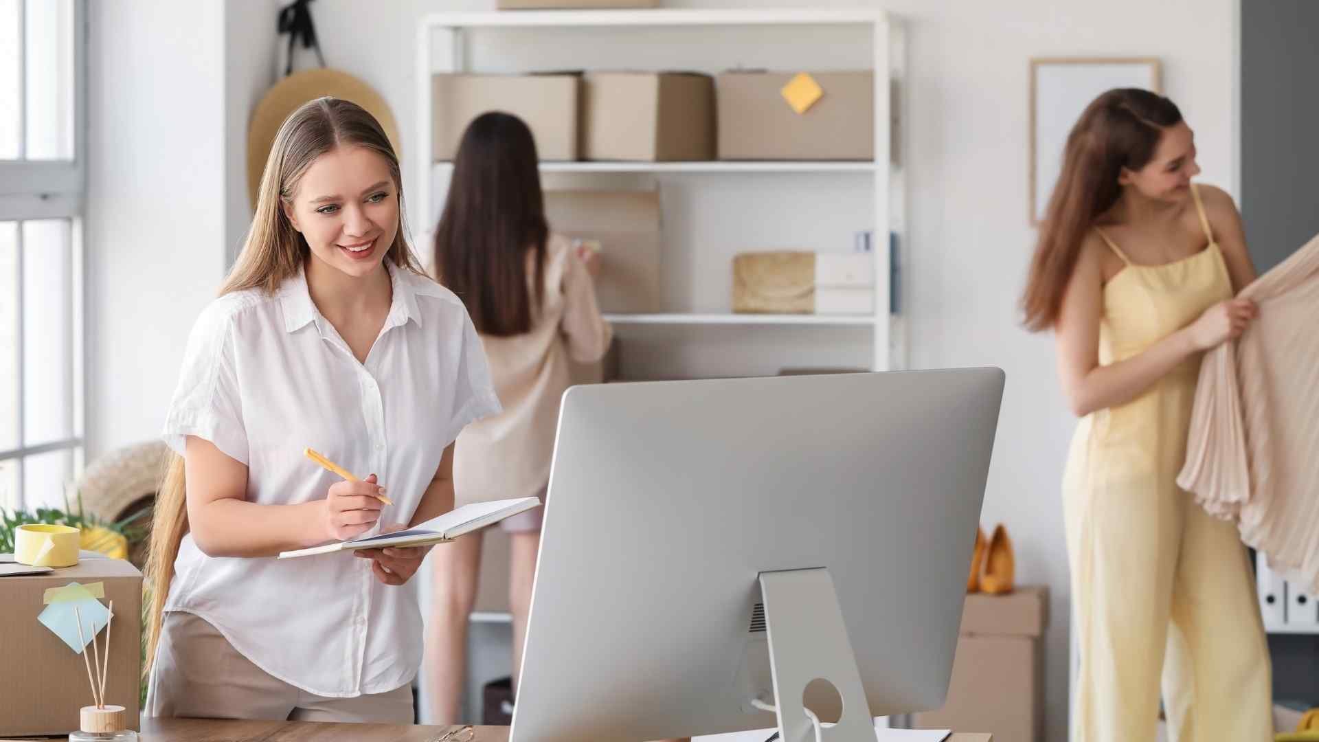 Businesswoman processing order in warehouse store