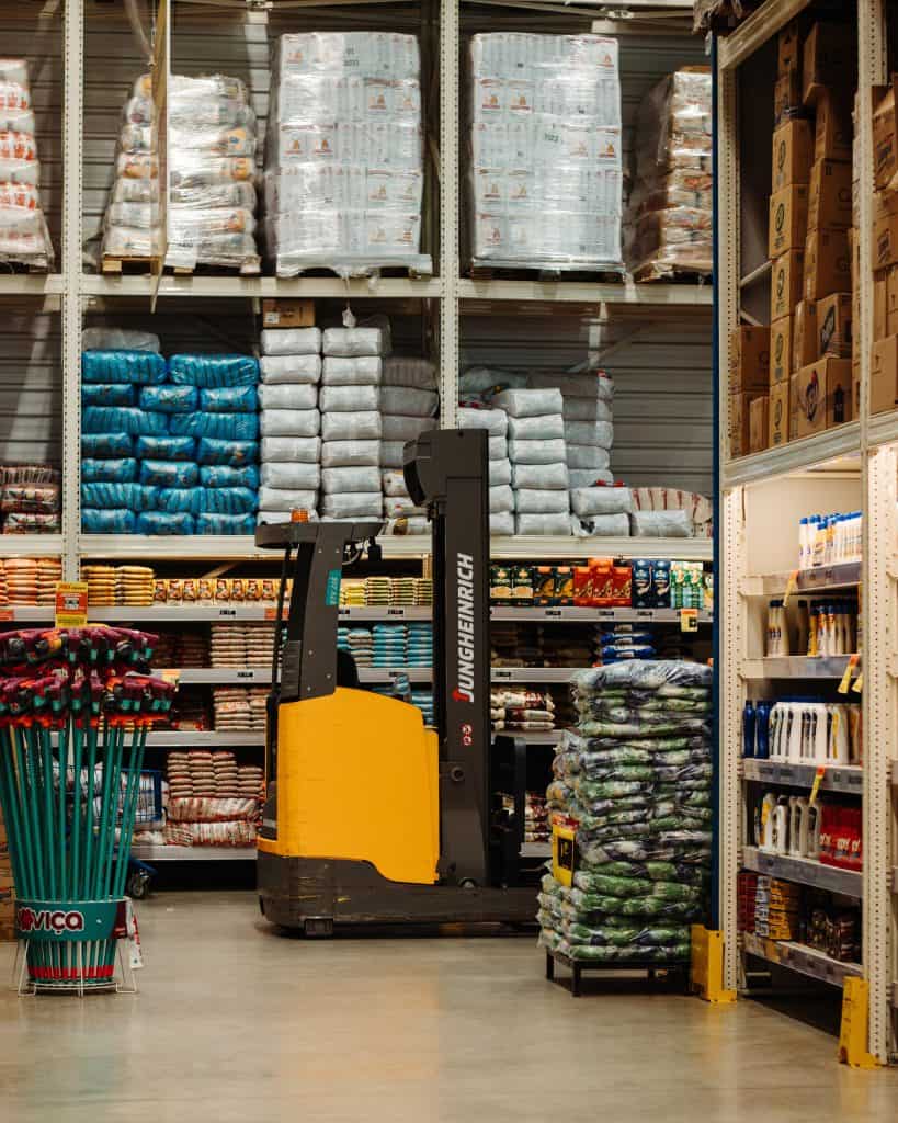 warehouse picking equipment. Yellow forklift