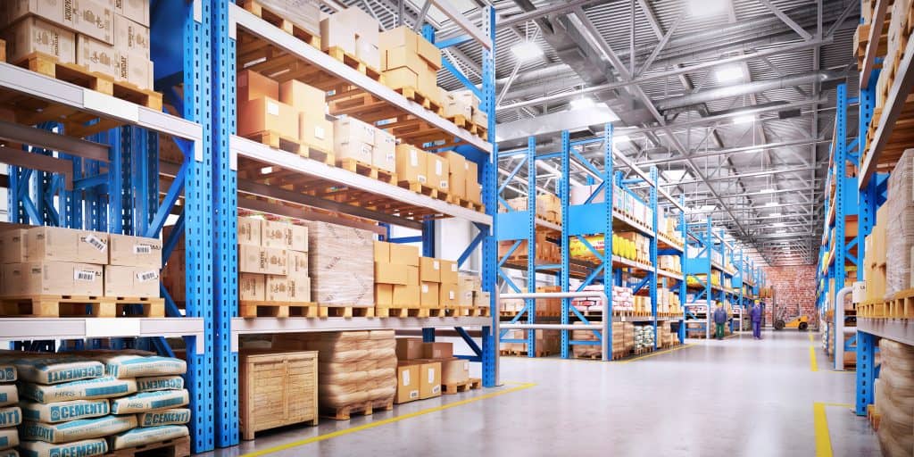 efficient warehouse layout with bright lighting