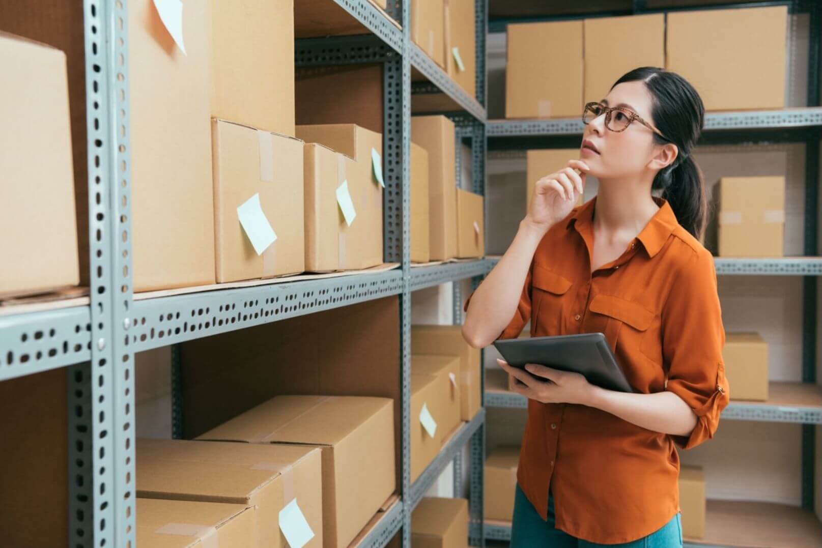 lady worker checking parcels