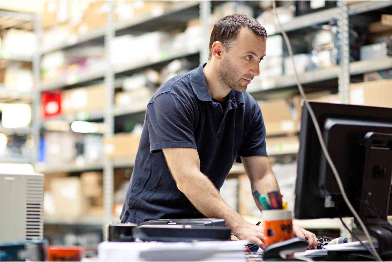 storage worker using computer