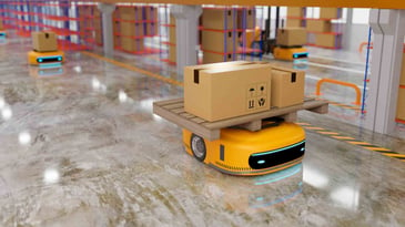 automated guided vehicle working in warehouse robot transfering parcel