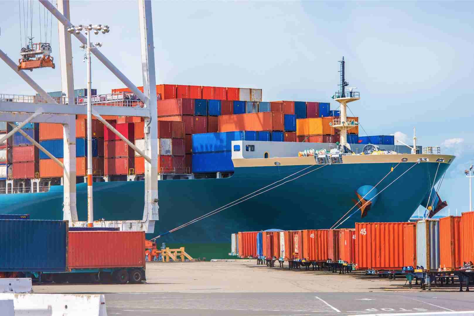 cargo ship loading in ocean port