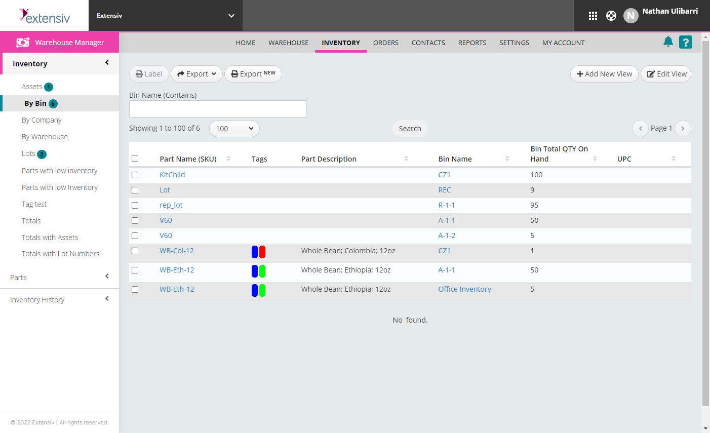 Extensiv Warehouse Manager software UI